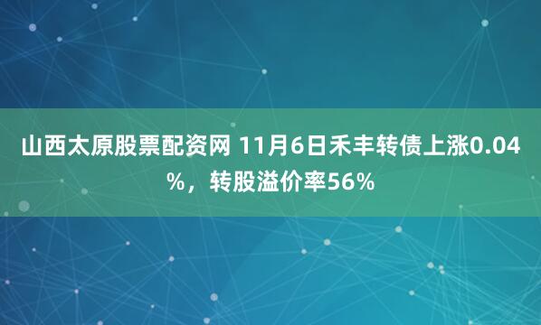 山西太原股票配资网 11月6日禾丰转债上涨0.04%，转股溢价率56%